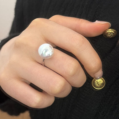 Natural Colorful Baroque Pearl Ring 925 Sterling Silver Style Button Ring with Unique Design Sense