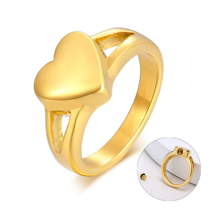 Love titanium steel heart-shaped urn casting ring that can be opened for women's pet rings in gold