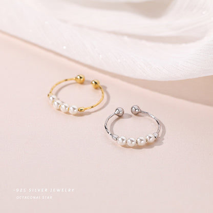 Retro imitation pearl ring women's magic decoration ring pure silver joint ring